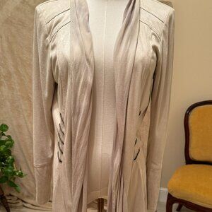 Insight Womens Faux Suede Asymmetrical Drape Jacket Light Beige Size 8